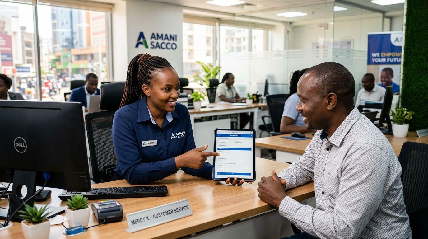 SACCO staff member assisting a customer using a tablet